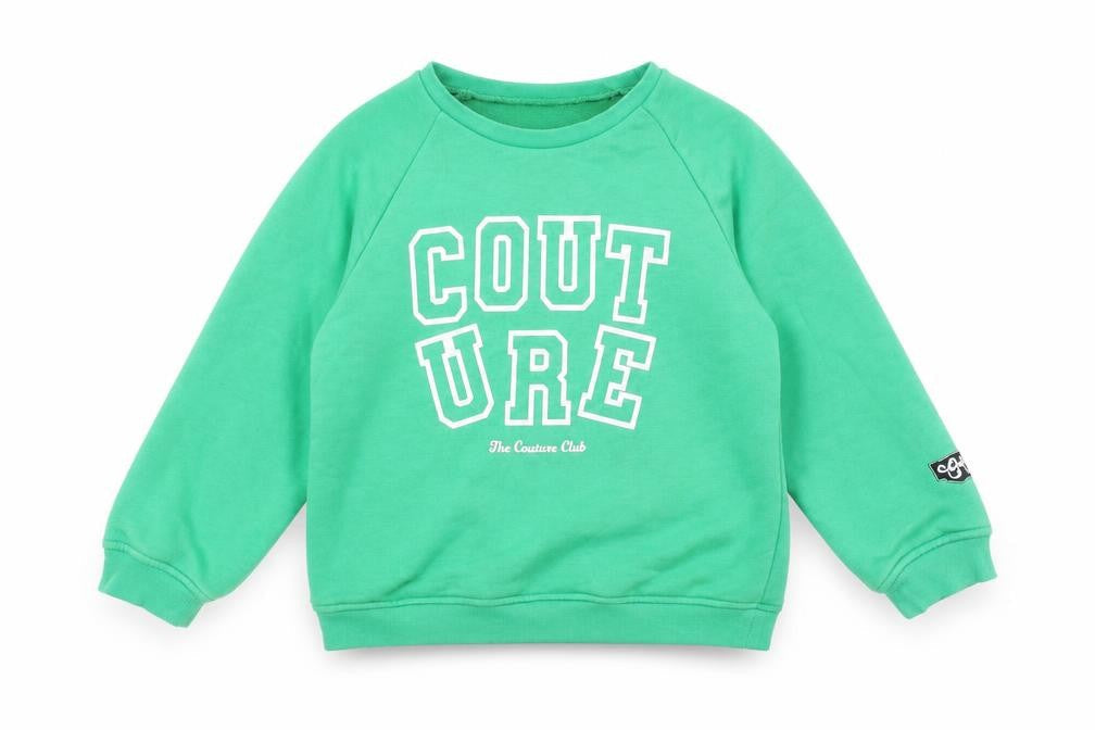 Front view of The Couture Club boys’ green pullover sweatshirt, 8-9 years, logo