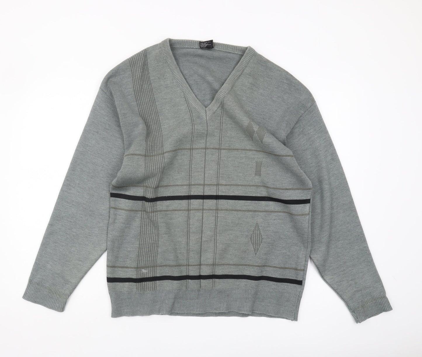 Oxford Men's Grey V-Neck Geometric Knit Jumper