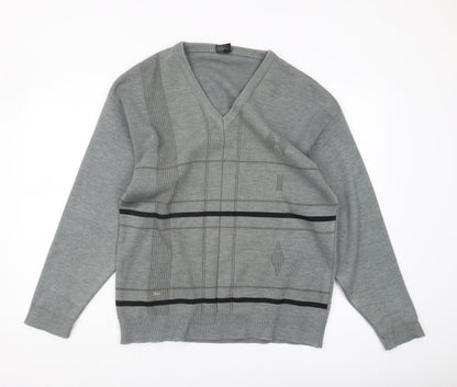 Oxford Men's Grey V-Neck Geometric Knit Jumper