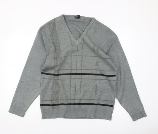 Oxford Men's Grey V-Neck Geometric Knit Jumper