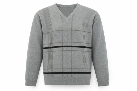 Oxford Men's Grey V-Neck Geometric Knit Jumper