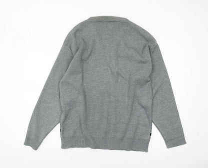 Oxford Men's Grey V-Neck Geometric Knit Jumper