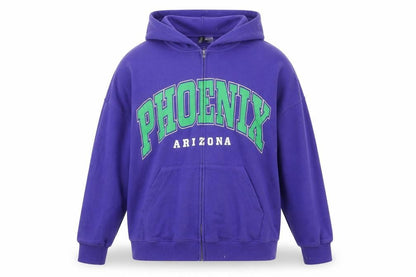 Front view of H&M unisex purple hoodie, size 12, logo, casual zip