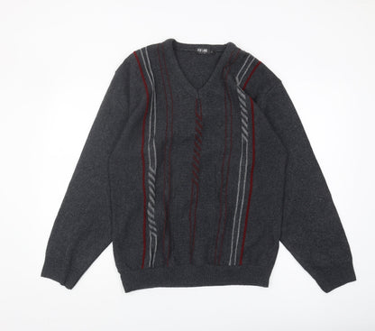 FOX LAND Men's Grey V-Neck Pullover Jumper L