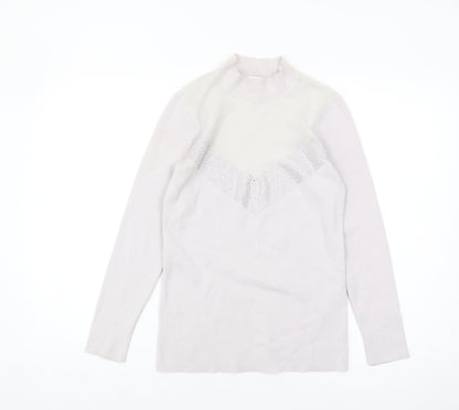Reiss Women's Ivory Sequin Mock Neck Jumper XS