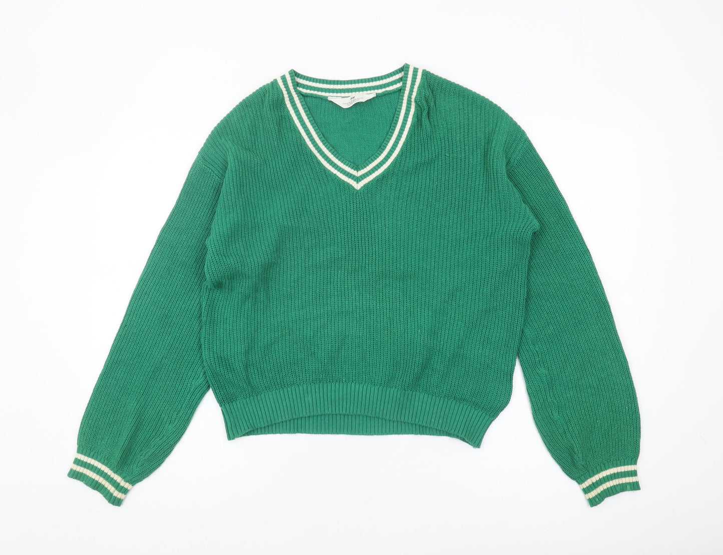 H&M Girls Green Pullover Jumper V-Neck Size 18