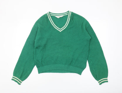 H&M Girls Green Pullover Jumper V-Neck Size 18