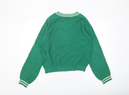 H&M Girls Green Pullover Jumper V-Neck Size 18