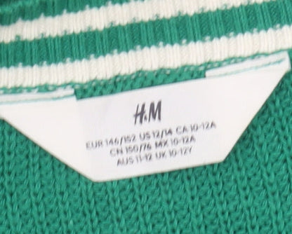 H&M Girls Green Pullover Jumper V-Neck Size 18