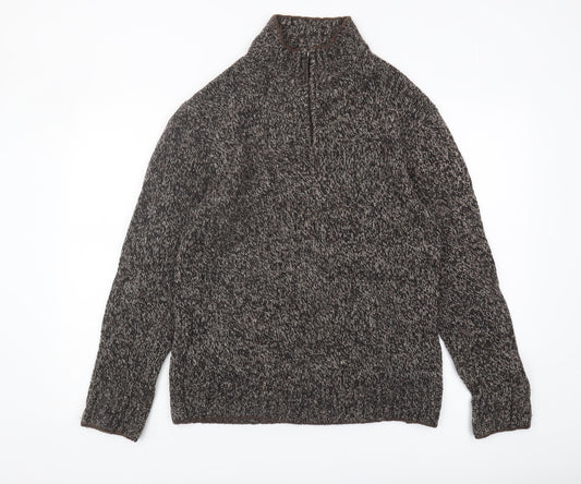 Lee Cooper Men's Brown Wool Full Zip Jumper, S