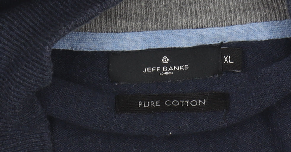 Jeff Banks Men's XL Blue Full Zip Cotton Jumper