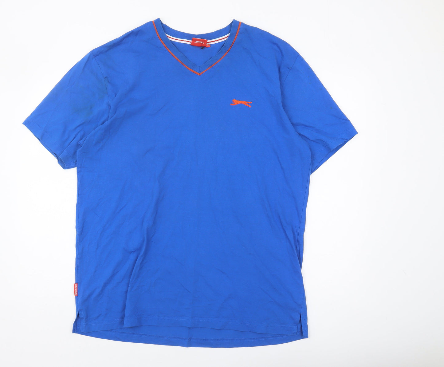 Slazenger Men's Blue Cotton T-Shirt, XL V-Neck Logo