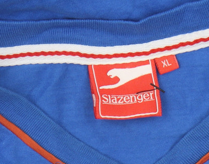 Slazenger Men's Blue Cotton T-Shirt, XL V-Neck Logo