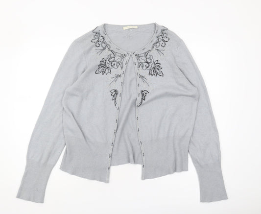 Austin Reed Women's Grey Cardigan, R, Embroidered Knit