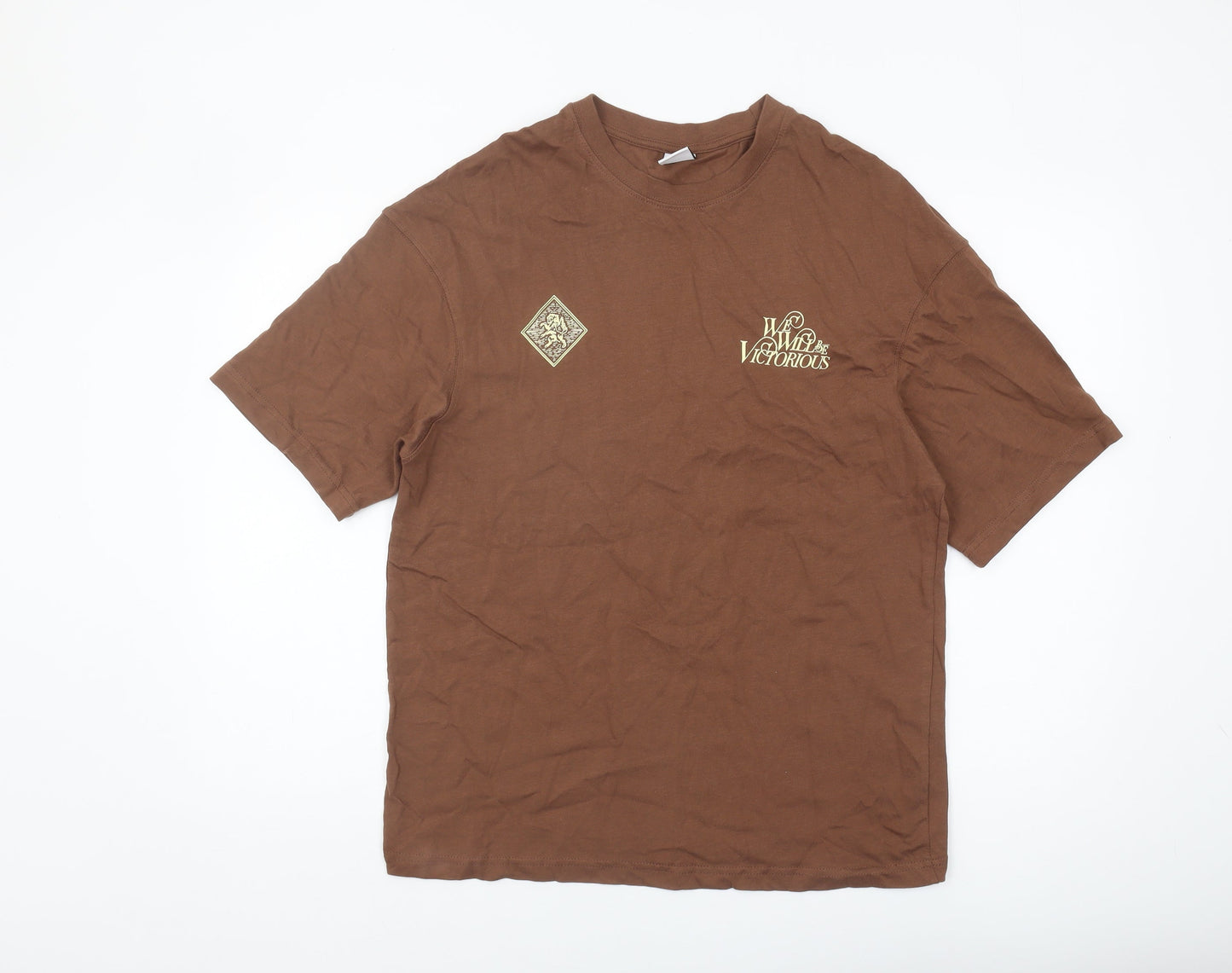 ZARA Men Brown Cotton Short Sleeve T-Shirt Size S