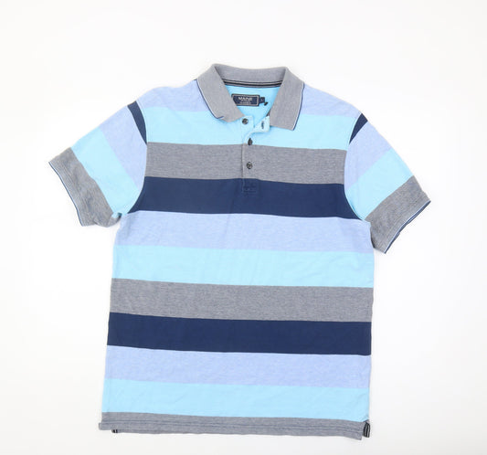 Maine New England Men's Blue Striped Polo Shirt, Size S