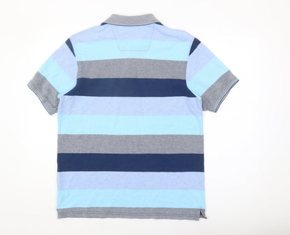 Maine New England Men's Blue Striped Polo Shirt, Size S