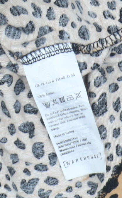 Womens UK Size 12 Warehouse Beige Ringer T-Shirt