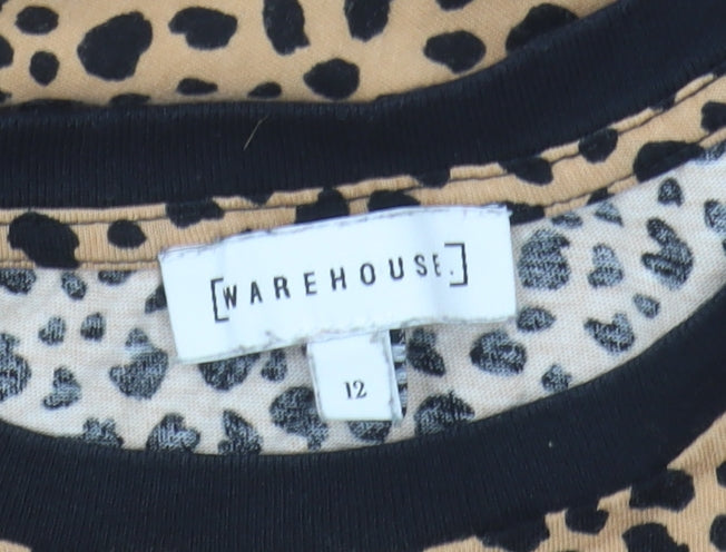 Womens UK Size 12 Warehouse Beige Ringer T-Shirt