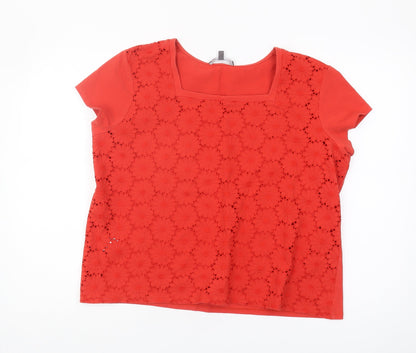 Laura Ashley Red Women's Floral Embroidered Blouse Size 18