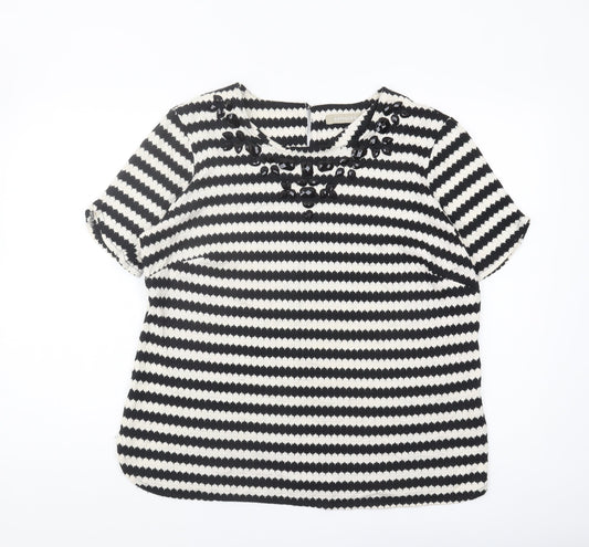 Anthology Women Black Striped Blouse Size 16 Casual Chic
