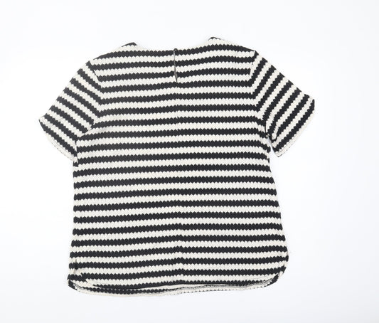 Anthology Women Black Striped Blouse Size 16 Casual Chic