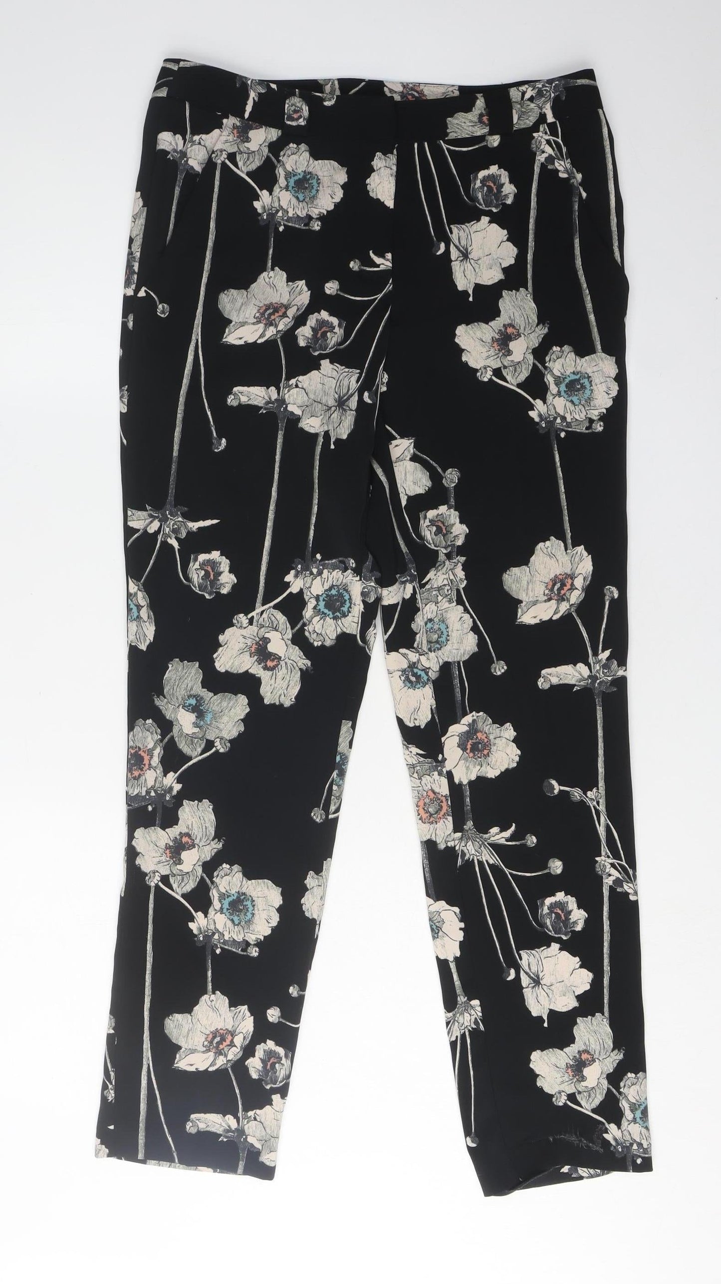 Womens UK Size 10 Warehouse Slim Fit Casual Workwear Black Trousers