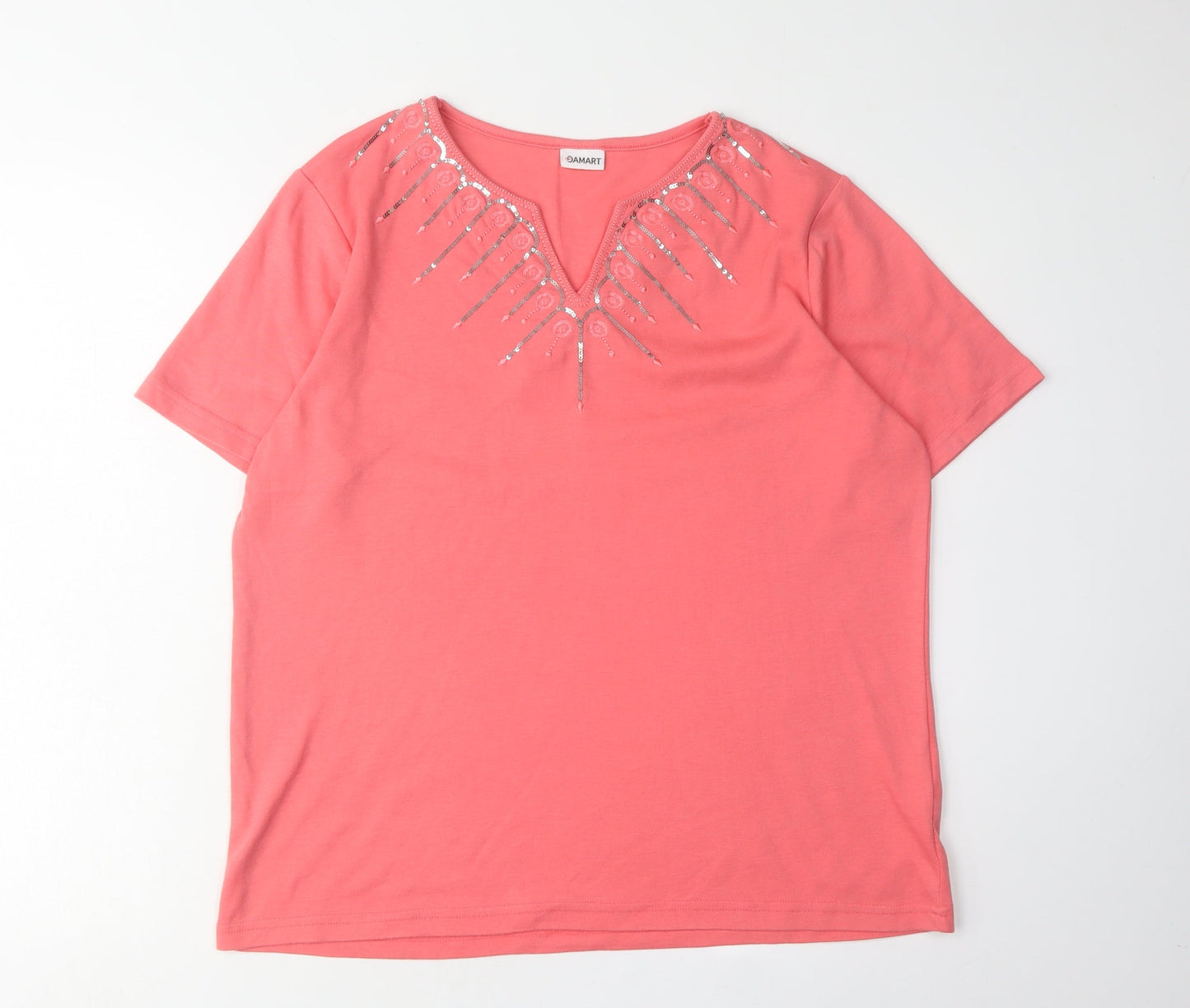 Damart Women's Pink Sequin V-Neck T-Shirt Size 16