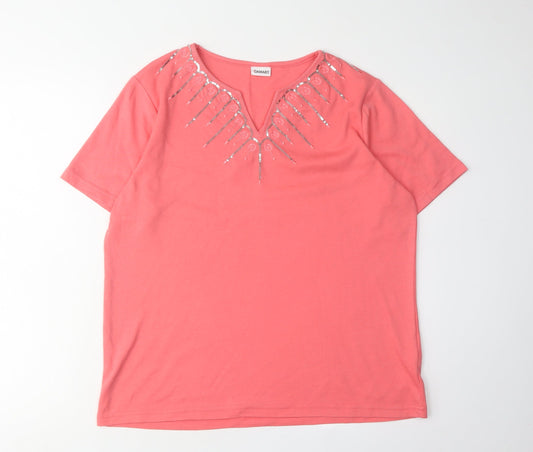 Damart Women's Pink Sequin V-Neck T-Shirt Size 16