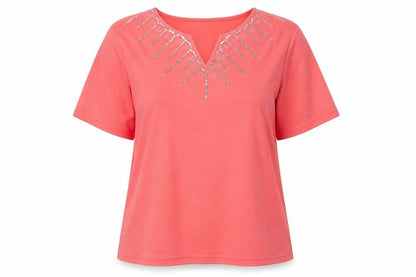 Damart Women's Pink Sequin V-Neck T-Shirt Size 16