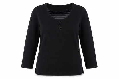 Bonmarché Women's Black 3/4 Sleeve Scoop Neck Top M