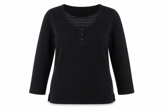 Bonmarché Women's Black 3/4 Sleeve Scoop Neck Top M