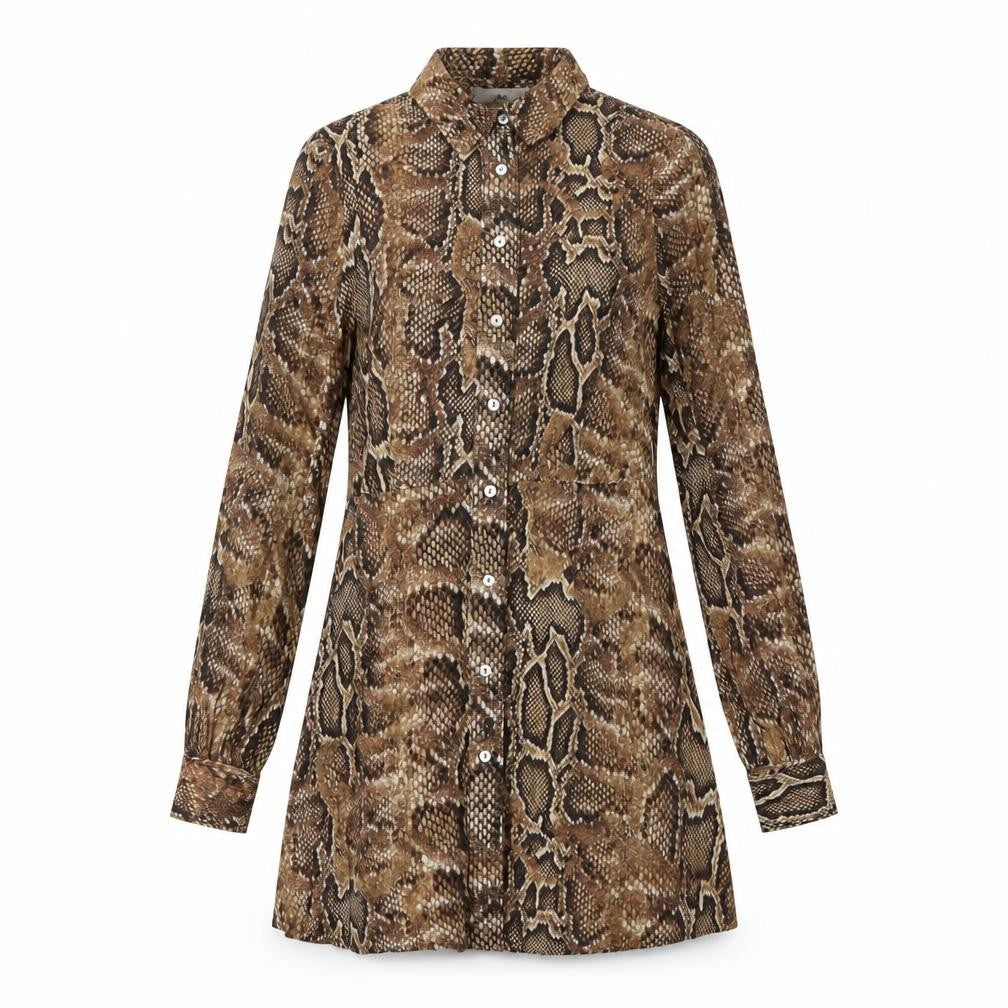 MNG Women's Brown Animal Print Shirt Dress XS