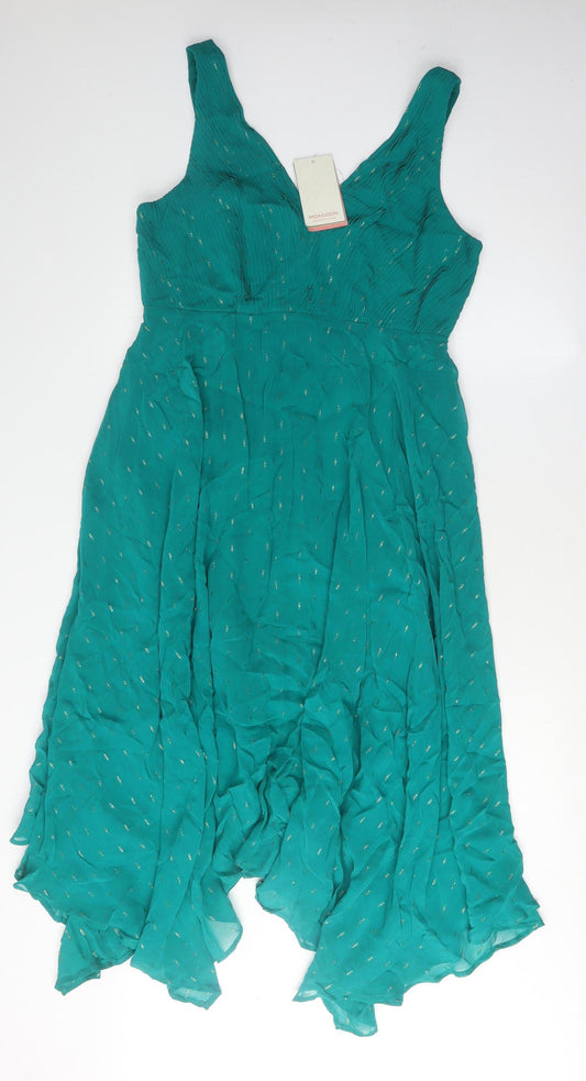 Monsoon Women's Green A-Line Midi Dress, UK 14
