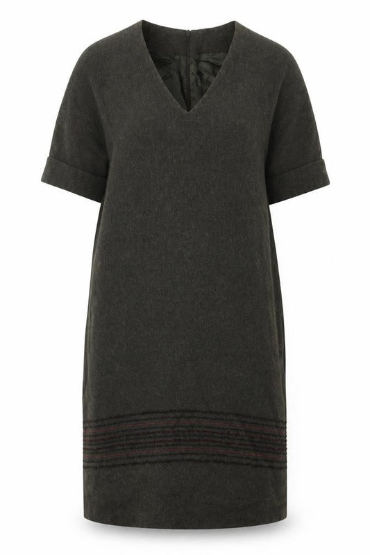 Front view of Massimo Dutti Women's Wool V-Neck Dress M