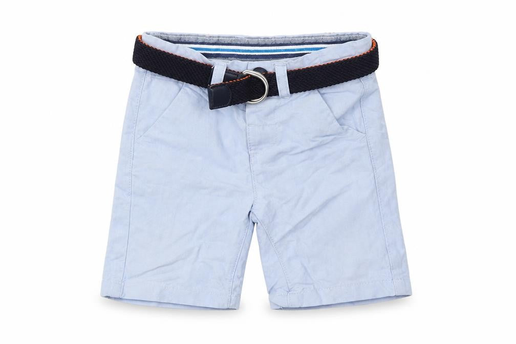 Front view of Jasper Conran boys’ blue chino shorts, size 12-18, months