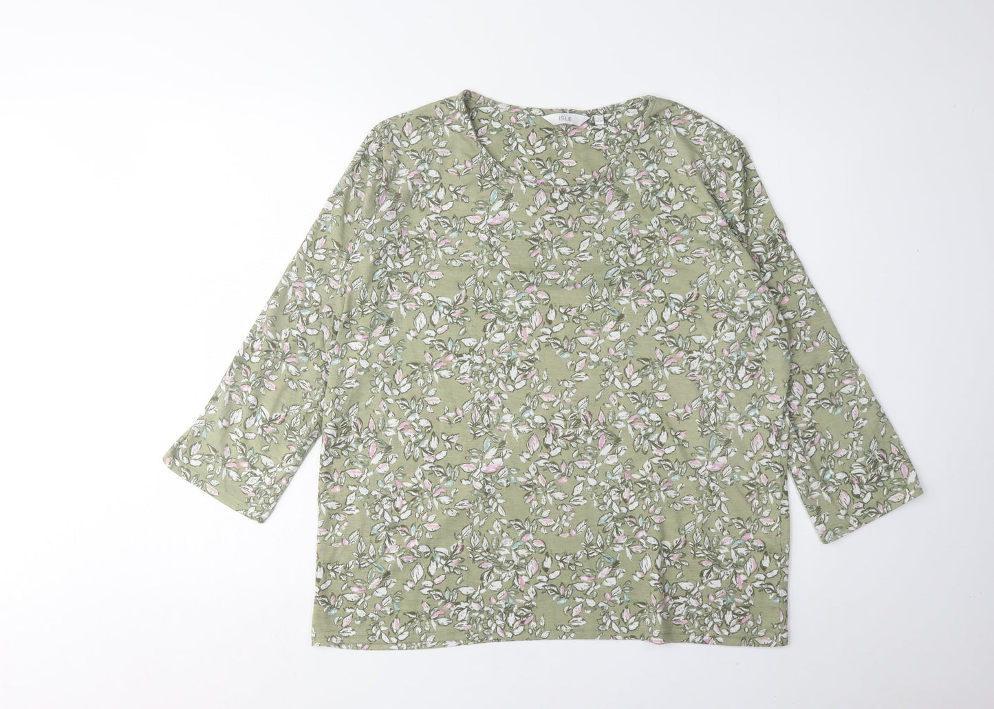 Isle Women's Green Floral 3/4 Sleeve Top Size L