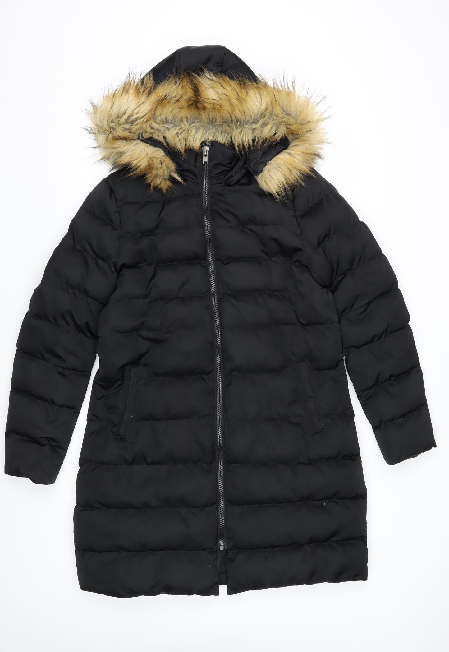 Boohoo Women's Black Puffer Jacket, Size 12 - Casual Hooded Coat