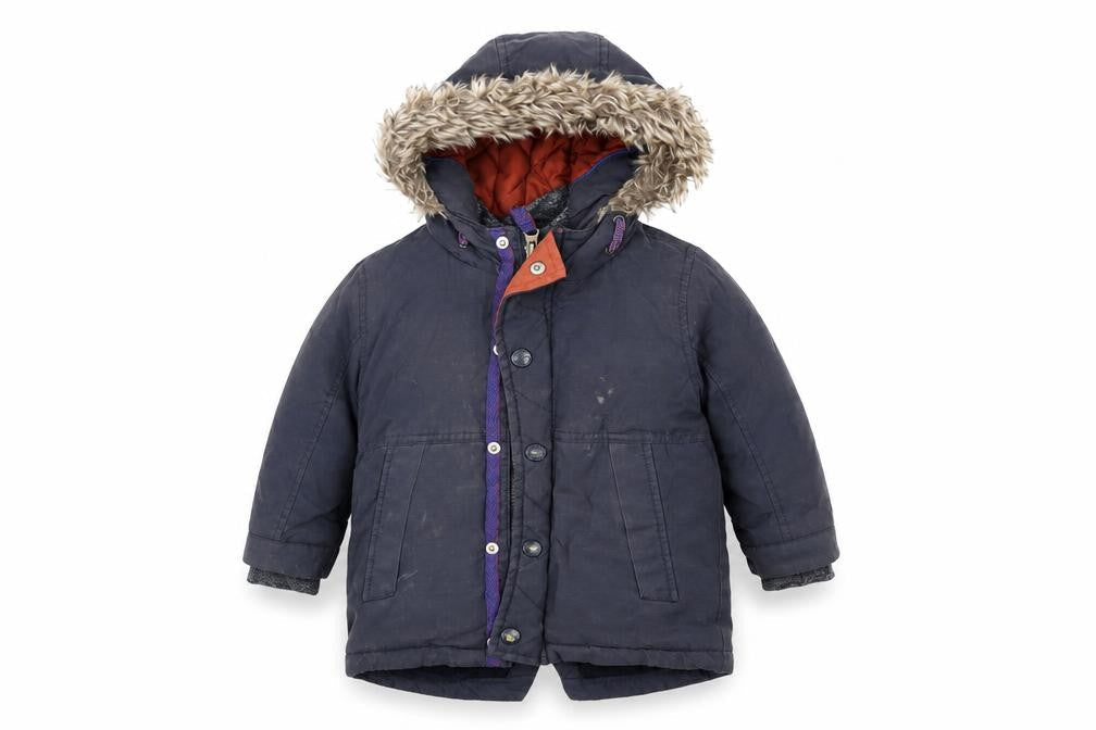 Front view of Next unisex blue parka coat, 18-24 months, winter essential