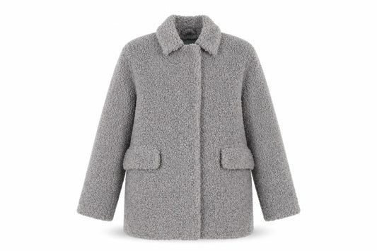 Front view of ICHI Grey Women's Basic Jacket, size M, Collared
