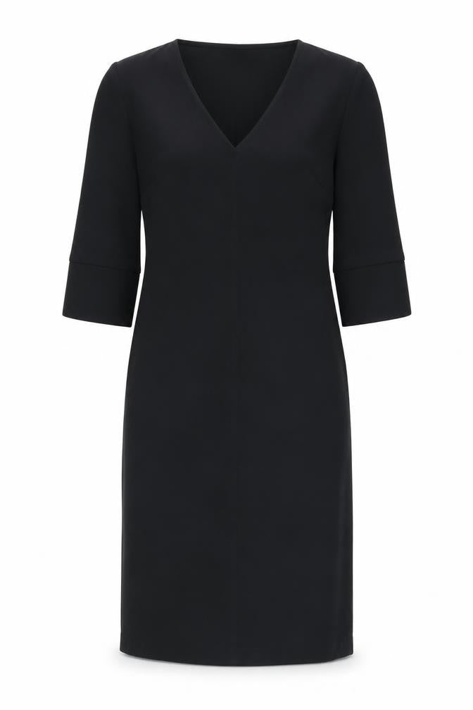 Marks and Spencer Black V-Neck Dress, Size 8, 3/4 Sleeve
