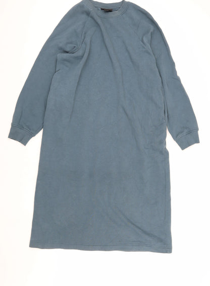 Monki Women's Blue Jumper Shirt Dress, Size S, Long Sleeve