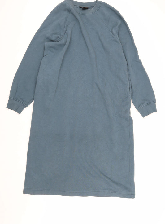 Monki Women's Blue Jumper Shirt Dress, Size S, Long Sleeve