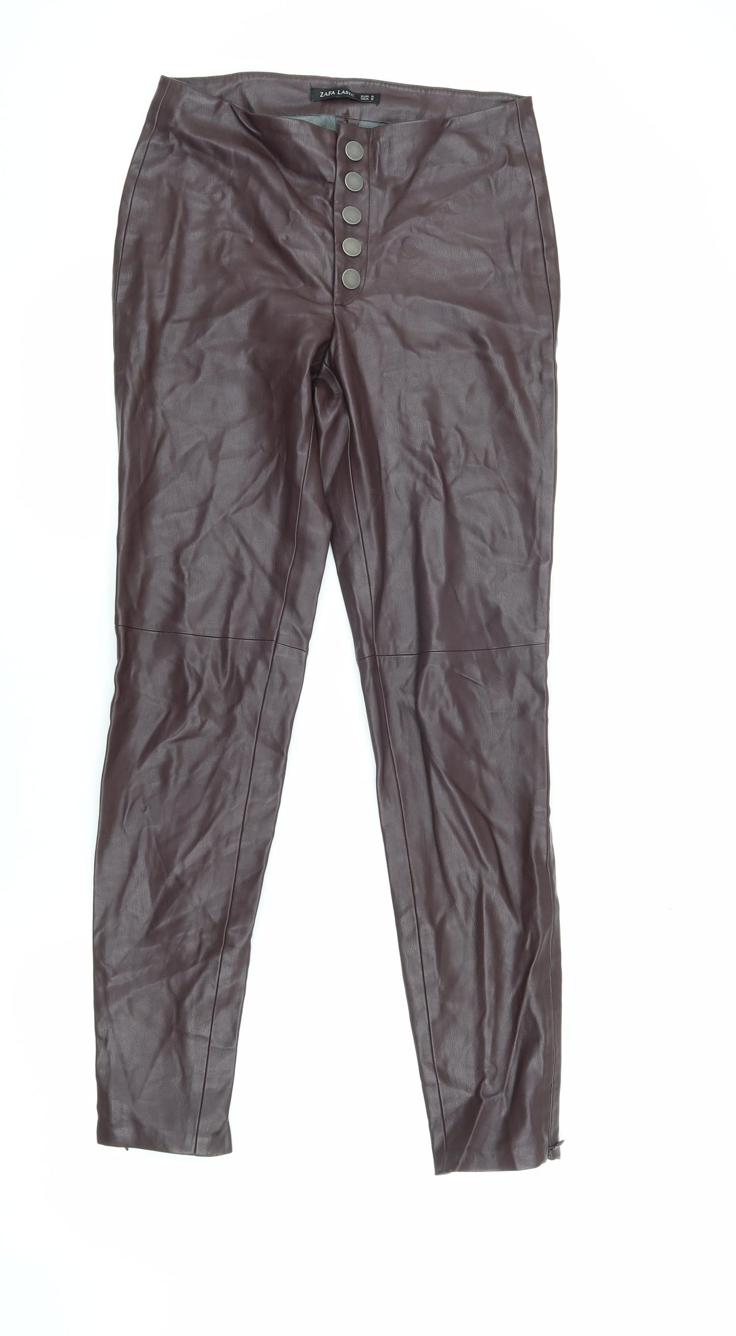 Zafa Lasic Women's Brown Faux Leather Trousers