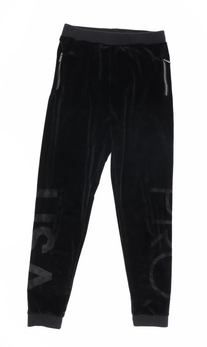 USA Pro Girls Black Velvet Jogger Trousers, Size 13 Years