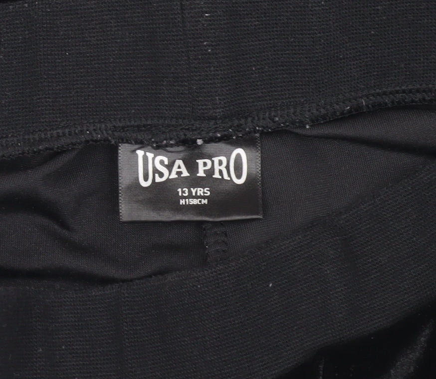 USA Pro Girls Black Velvet Jogger Trousers, Size 13 Years