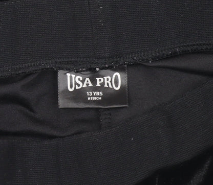 USA Pro Girls Black Velvet Jogger Trousers, Size 13 Years