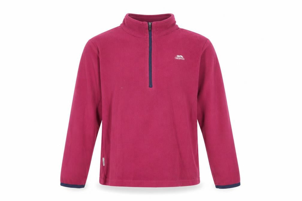 Front view of Trespass girls’ pink fleece pullover sweatshirt 9-10 years