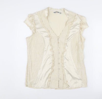 Womens UK Size 12 Per Una Beige Ringer Blouse