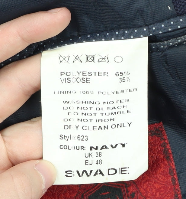 Swade Men's Navy Blazer, Size 38, Regular Fit, Two-Button